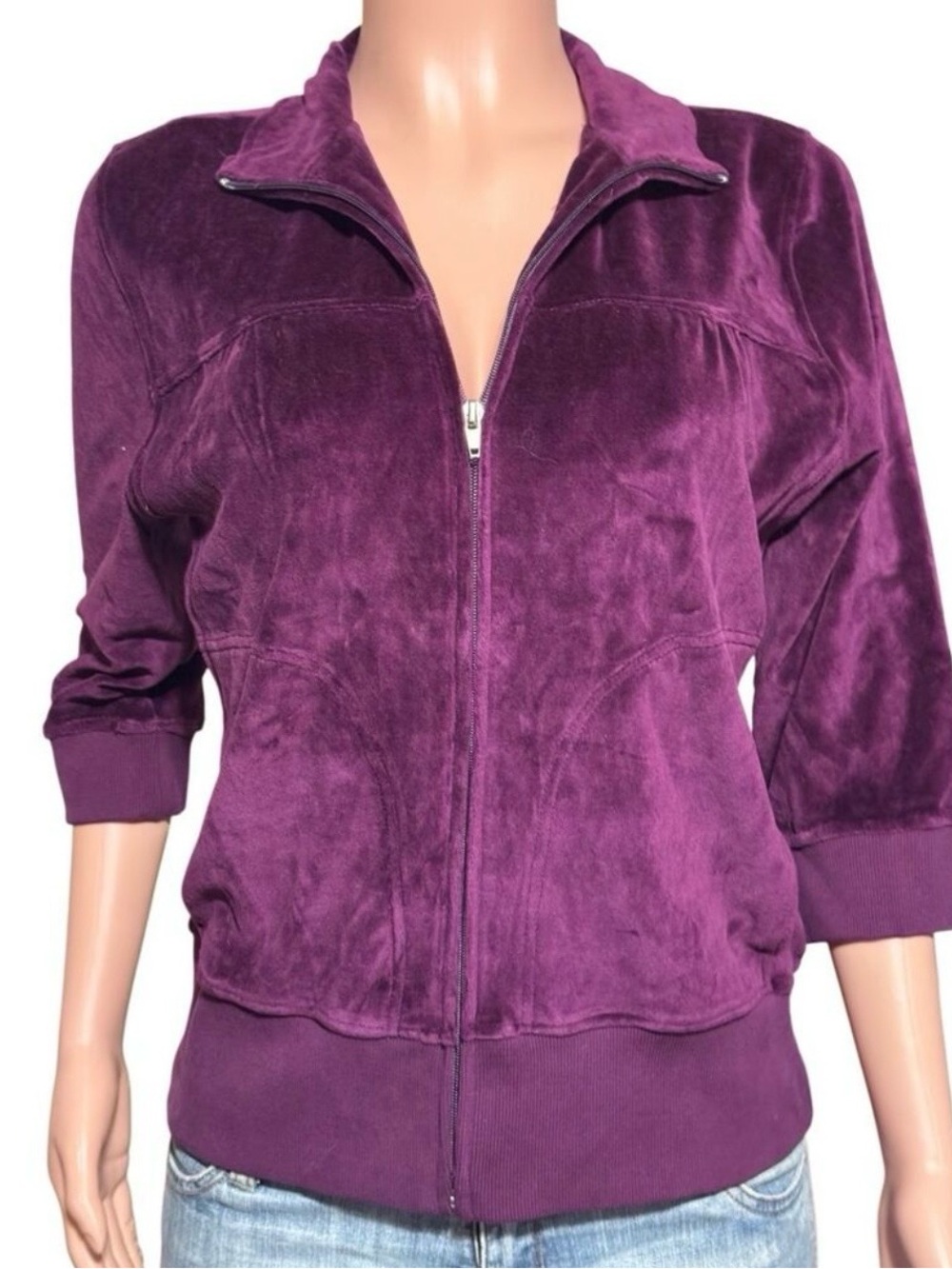 Women’s Velvet Zip-Front Jacket in Deep Plum M